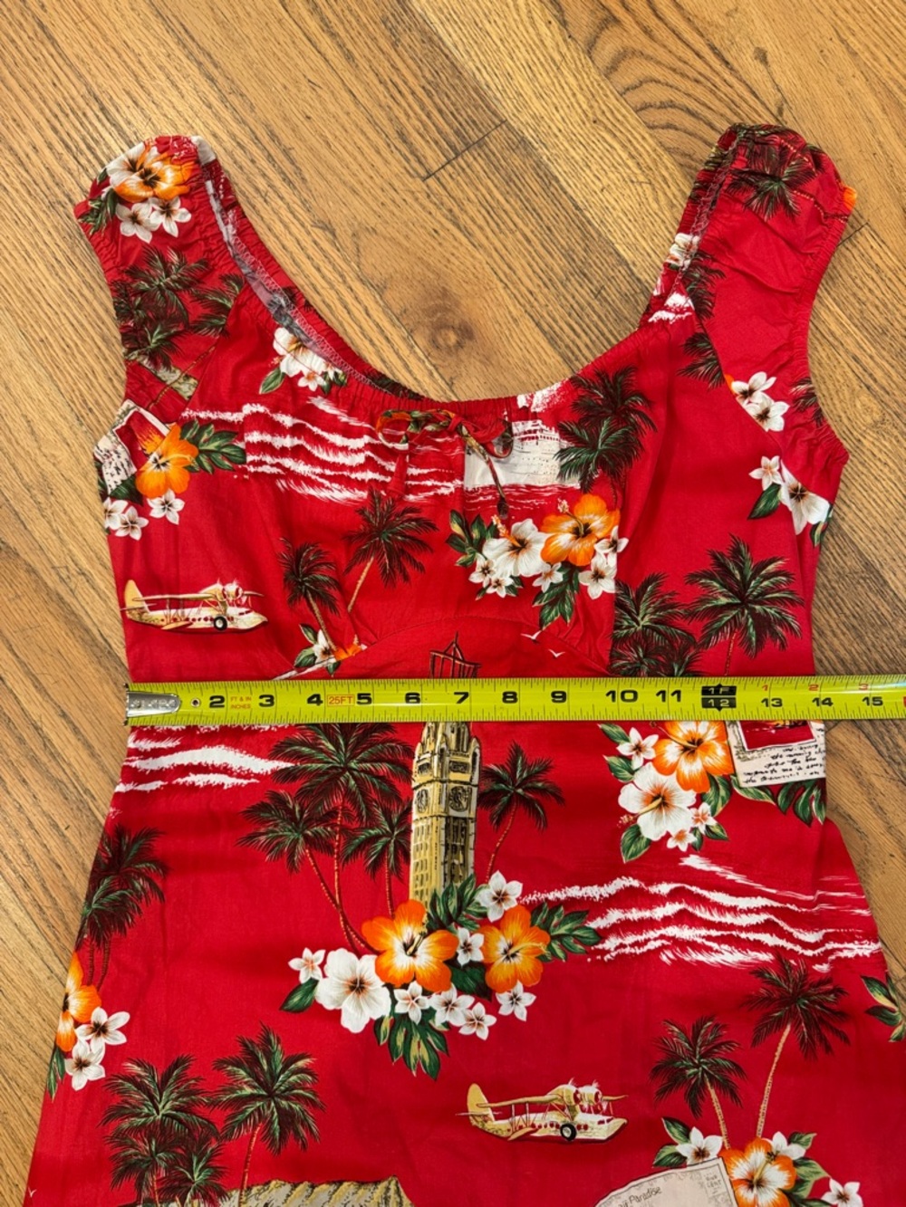 Hilo Hattie Tropical Floral Sundress in Red and Teal - Picture 4 of 9